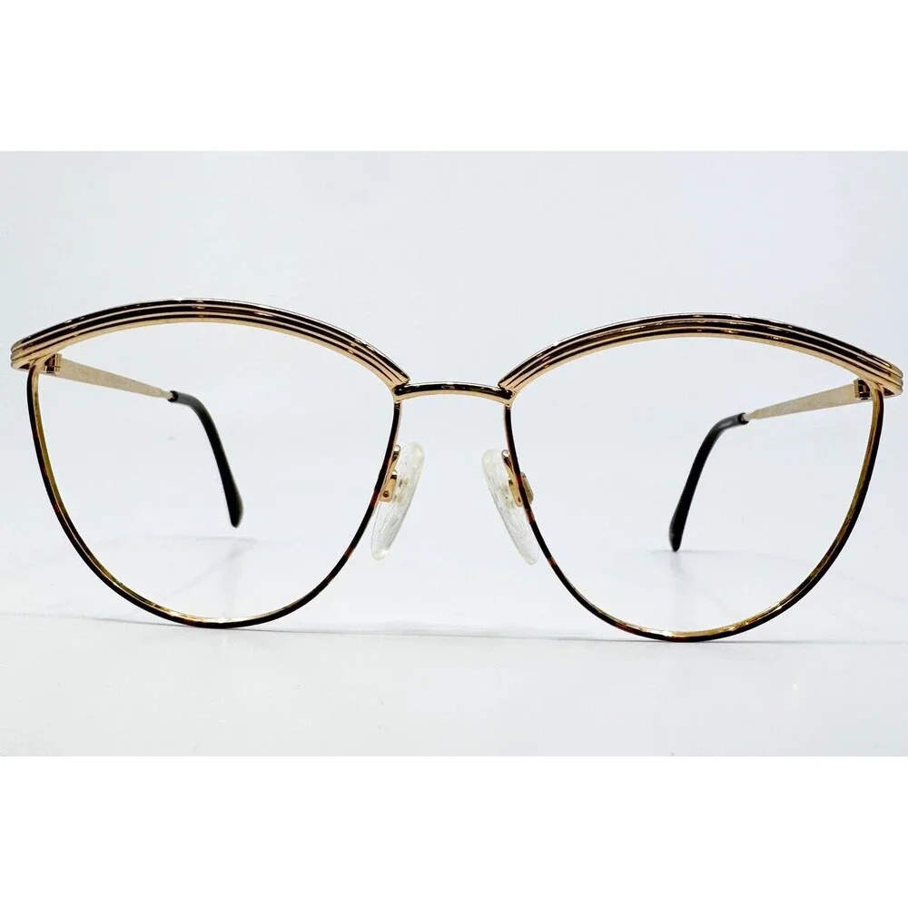 Luxottica Lisa Eyeglasses Womens Gold Electroplated Cat Eye Italy 55-15-130